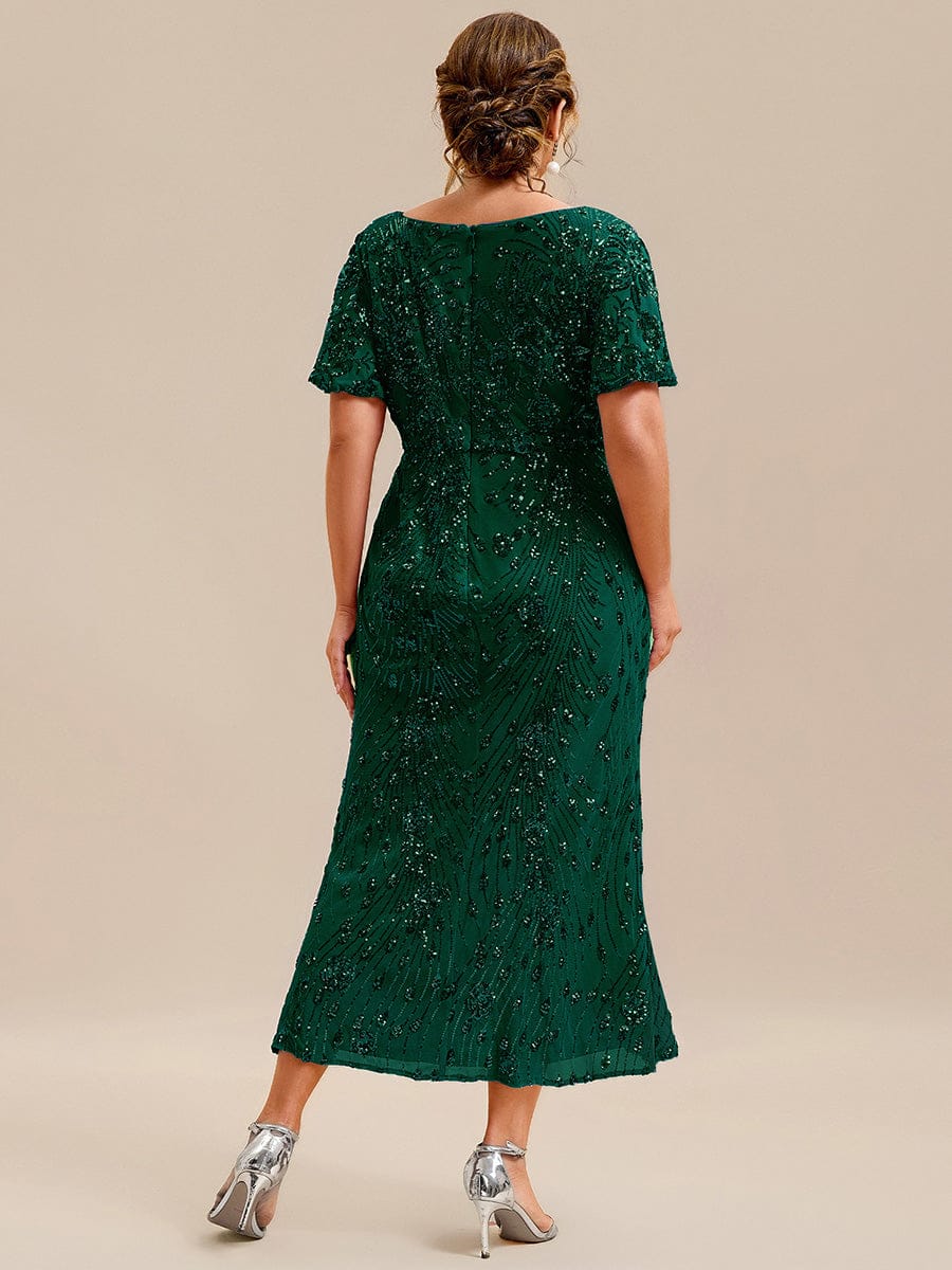 Embroidery Sequin Mother of the Bride Dress #color_Dark Green