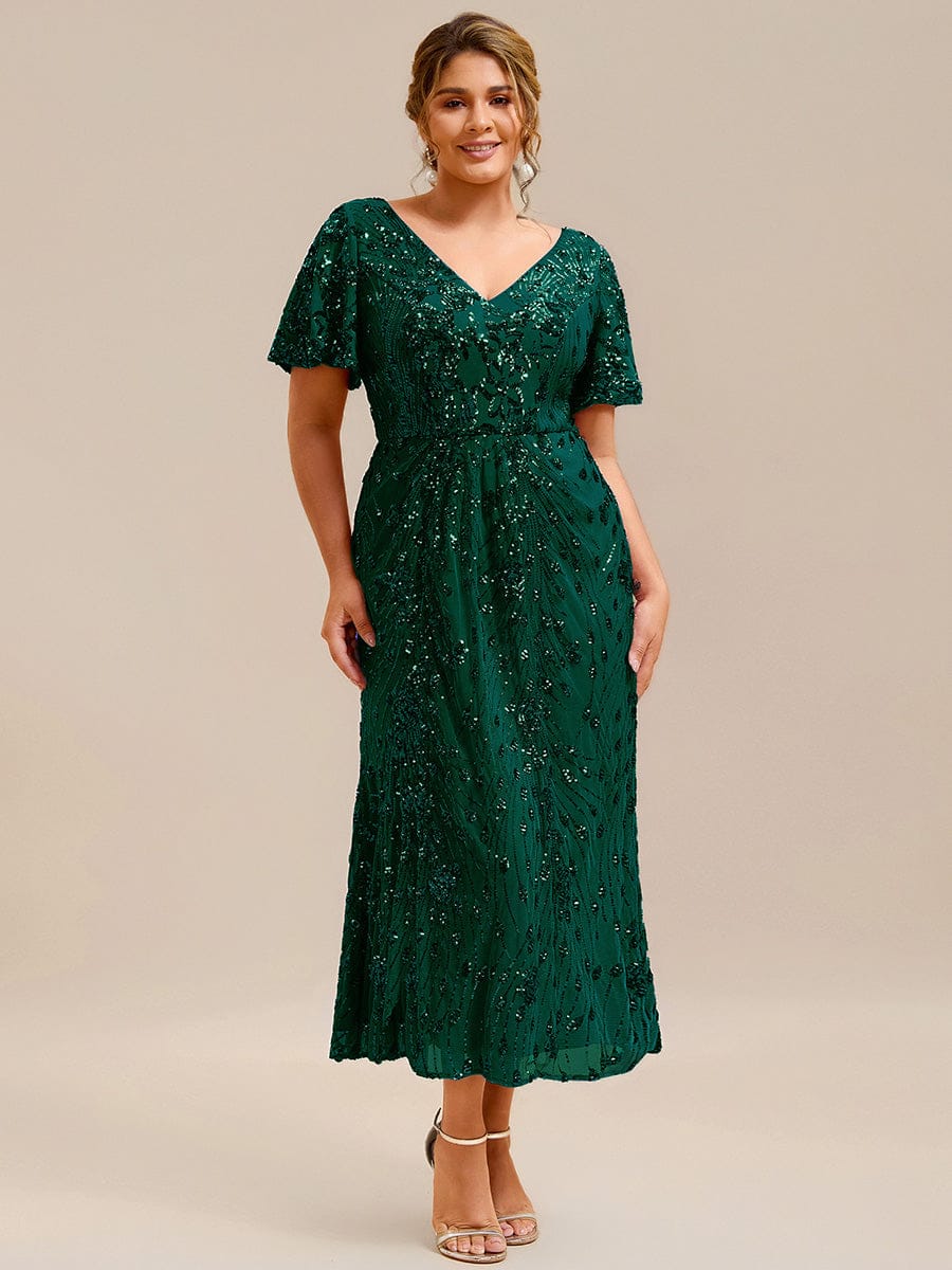 Embroidery Sequin Mother of the Bride Dress #color_Dark Green