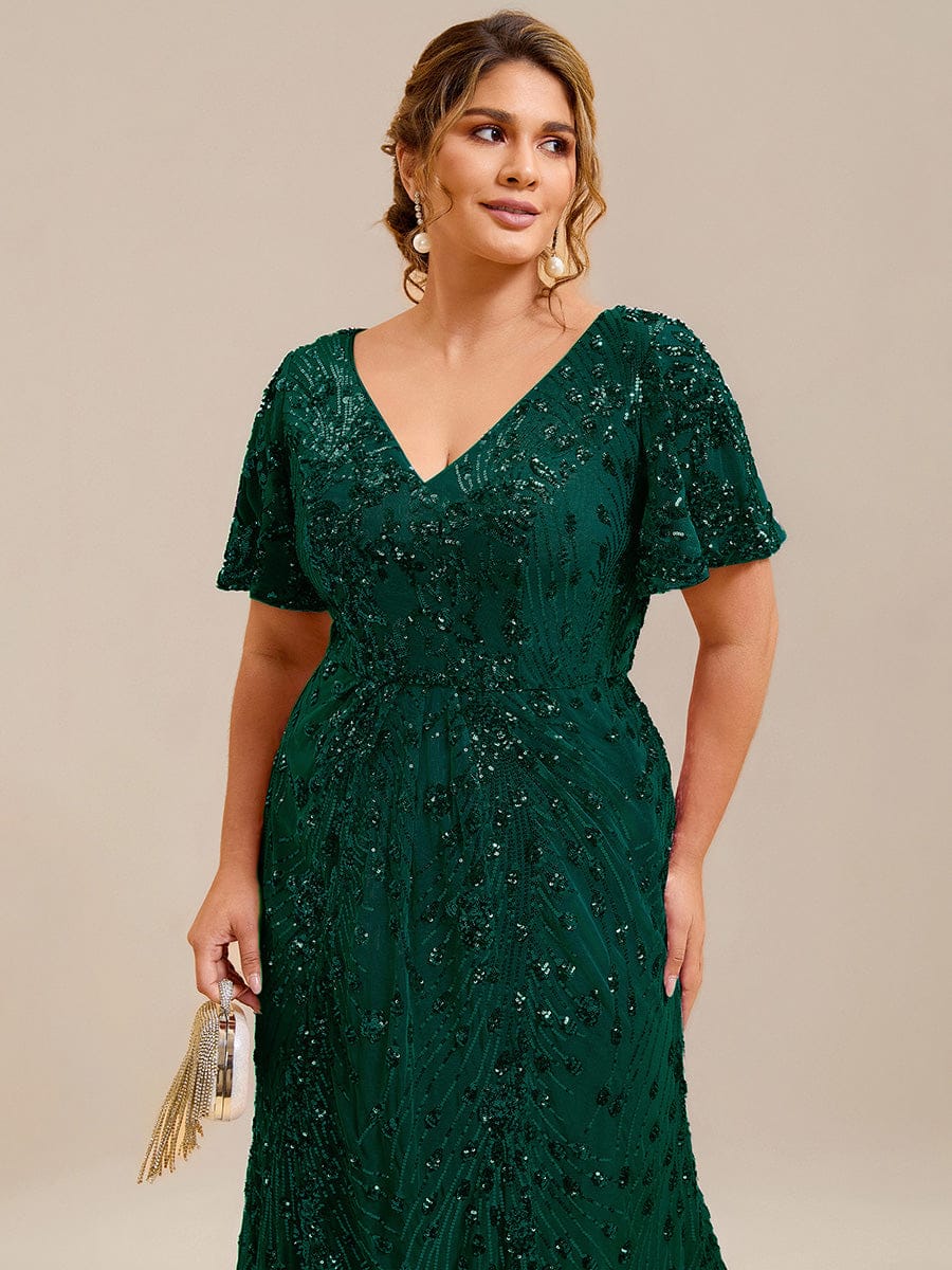 Embroidery Sequin Mother of the Bride Dress #color_Dark Green