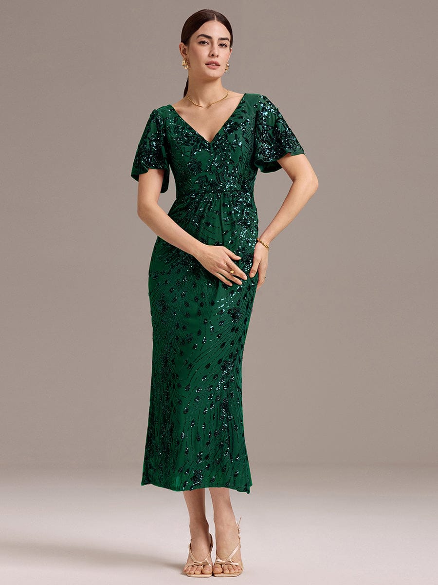 Embroidery Sequin Mother of the Bride Dress #color_Dark Green