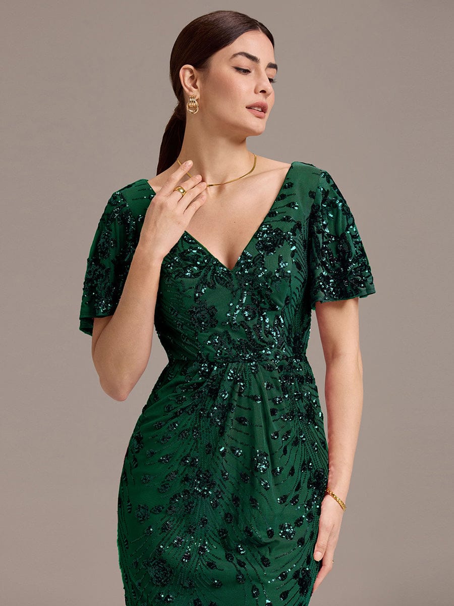 Embroidery Sequin Mother of the Bride Dress #color_Dark Green