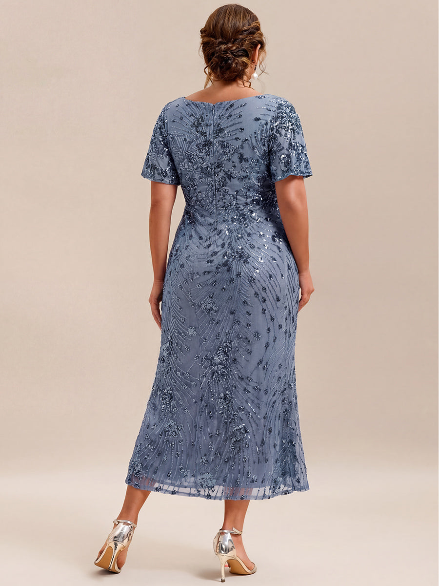 Floral Sequin Ruffled Sleeve Mermaid Formal Dresses #color_Dusty Blue