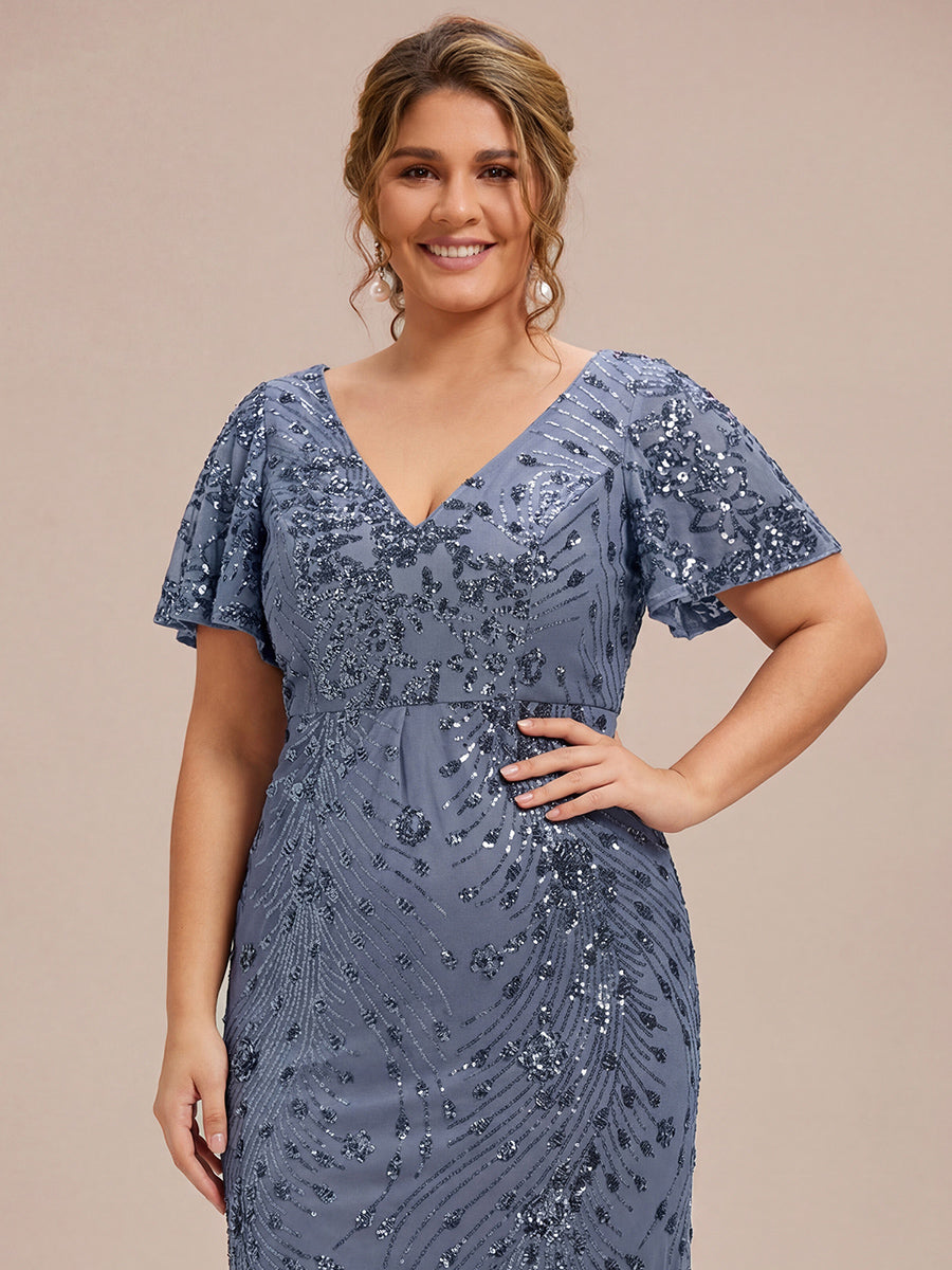 Embroidery Sequin Mother of the Bride Dress #color_Dusty Blue