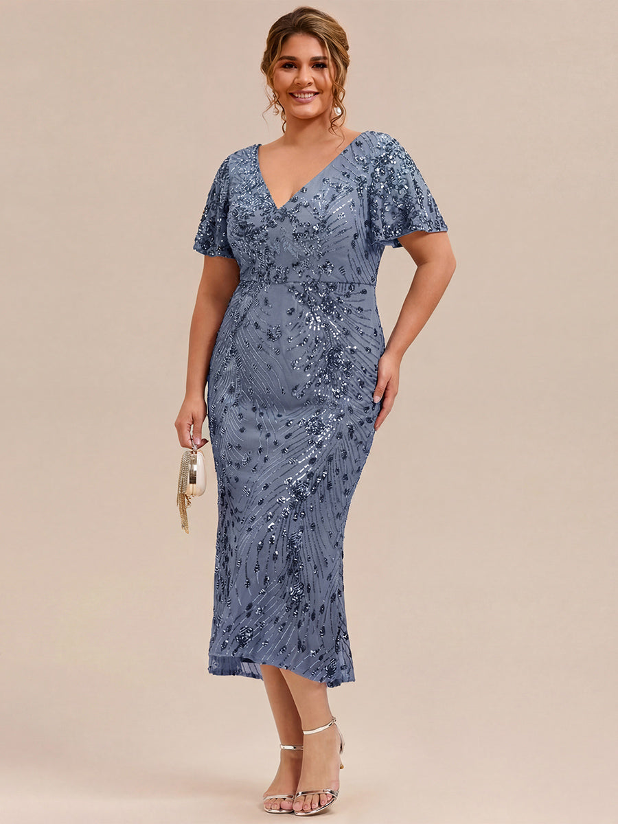 Plus Size Sequin Mermaid Formal Dress #color_Dusty Blue