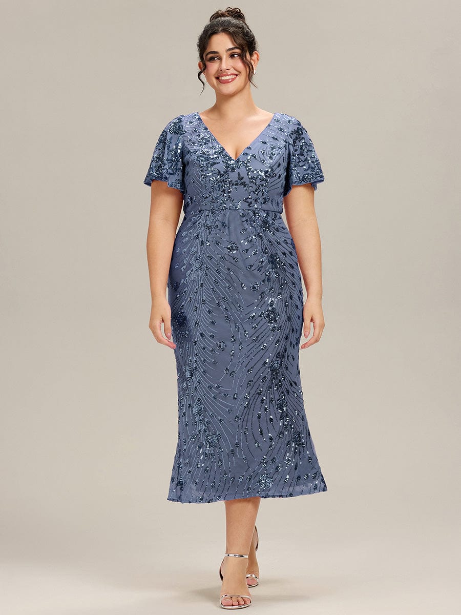 Embroidery Sequin Mother of the Bride Dress #color_Dusty Blue