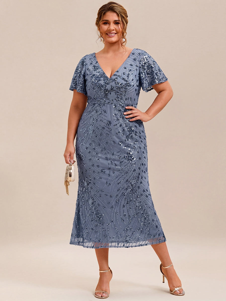 Embroidery Sequin Mother of the Bride Dress #color_Dusty Blue