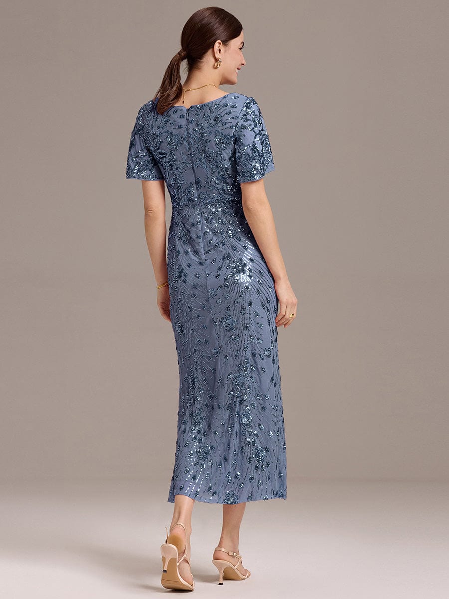 Embroidery Sequin Mother of the Bride Dress #color_Dusty Blue