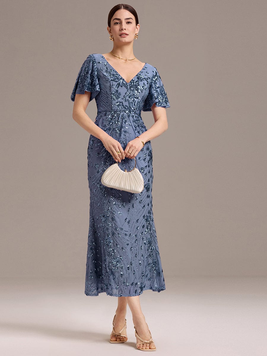 Embroidery Sequin Mother of the Bride Dress #color_Dusty Blue