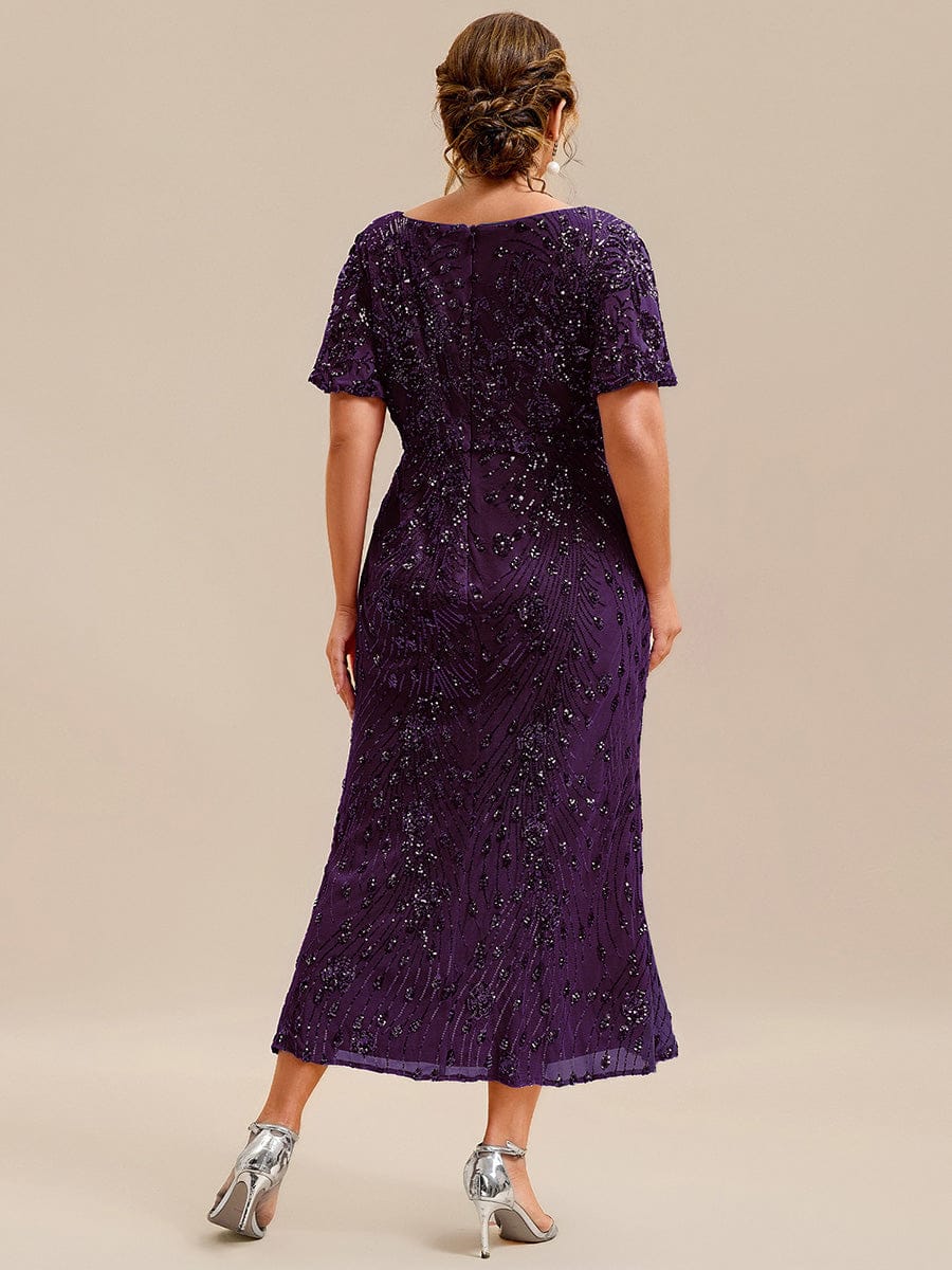 Embroidery Sequin Mother of the Bride Dress #color_Dark Purple
