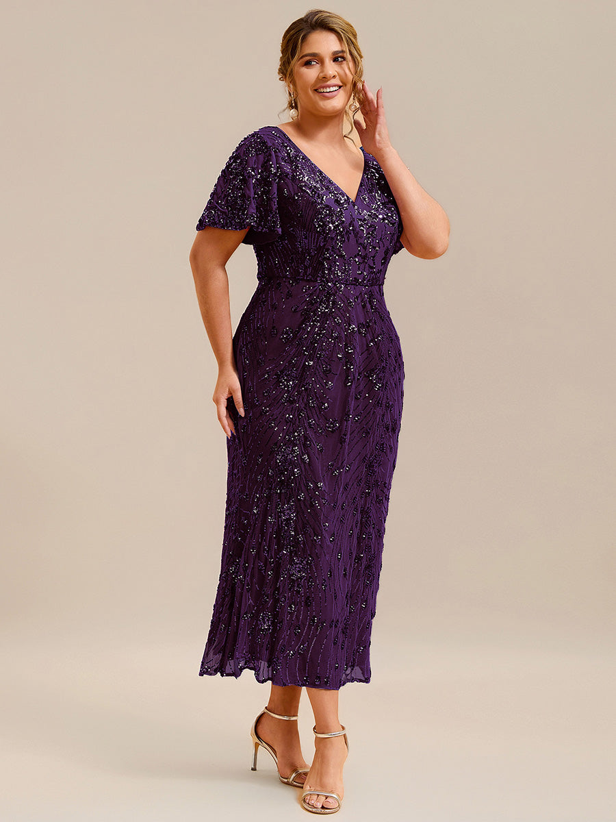 Plus Size Sequin Mermaid Formal Dress #color_Dark Purple