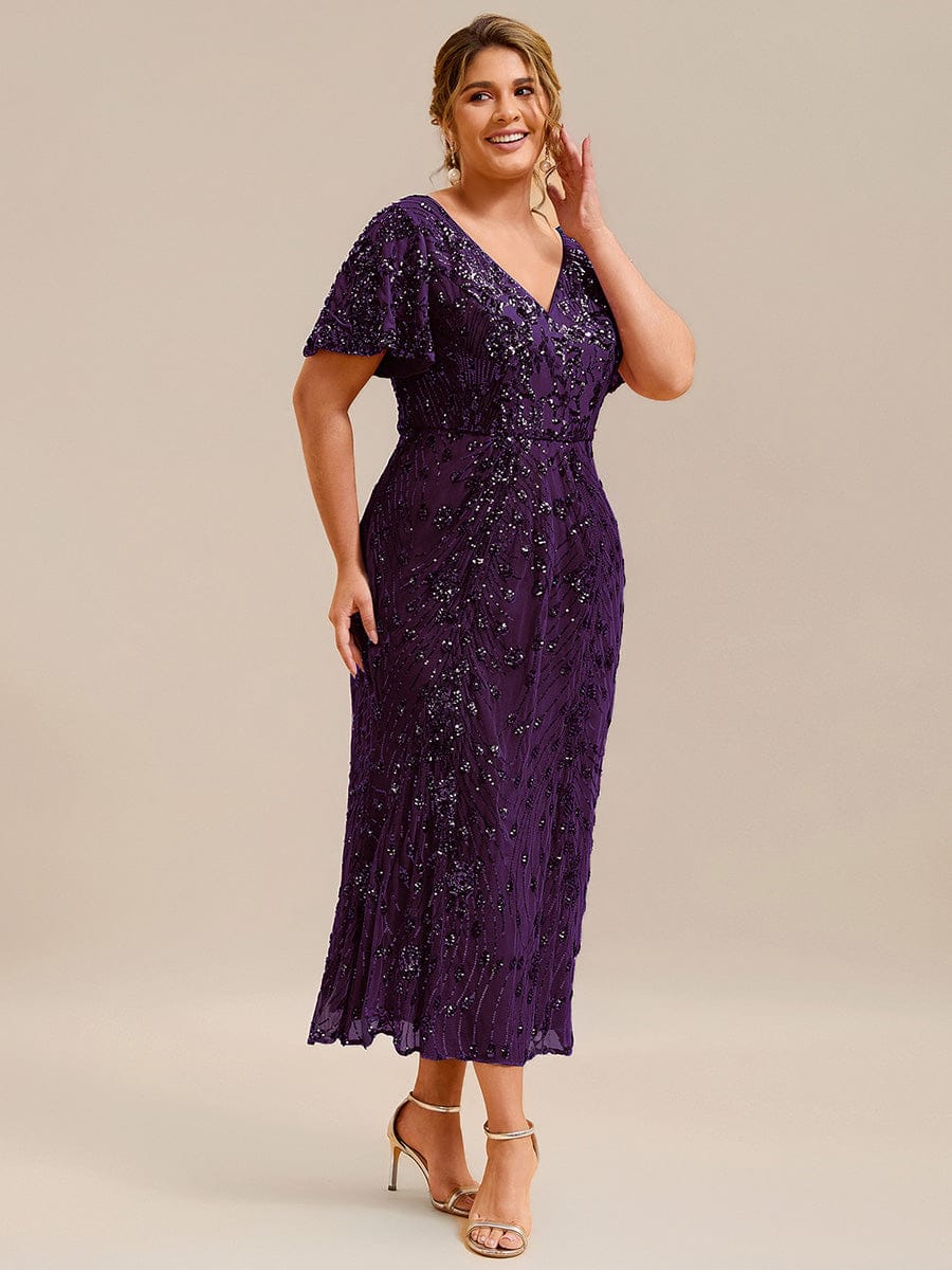 Embroidery Sequin Mother of the Bride Dress #color_Dark Purple