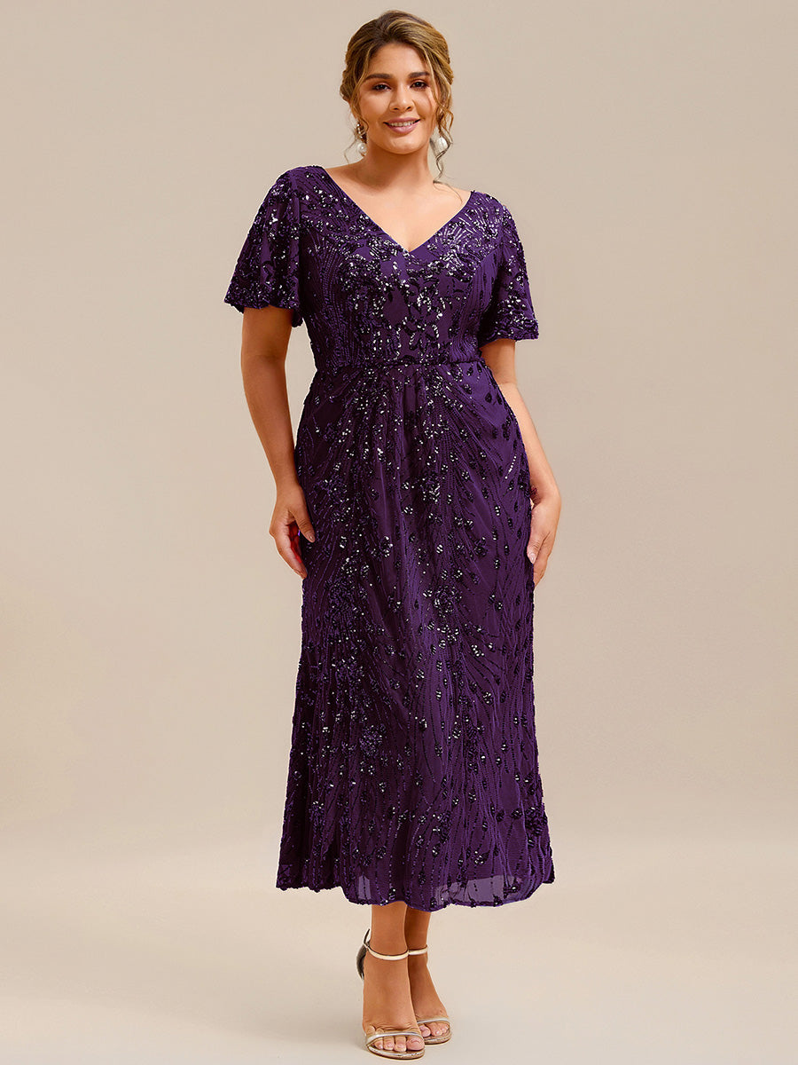 Plus Size Sequin Mermaid Formal Dress #color_Dark Purple