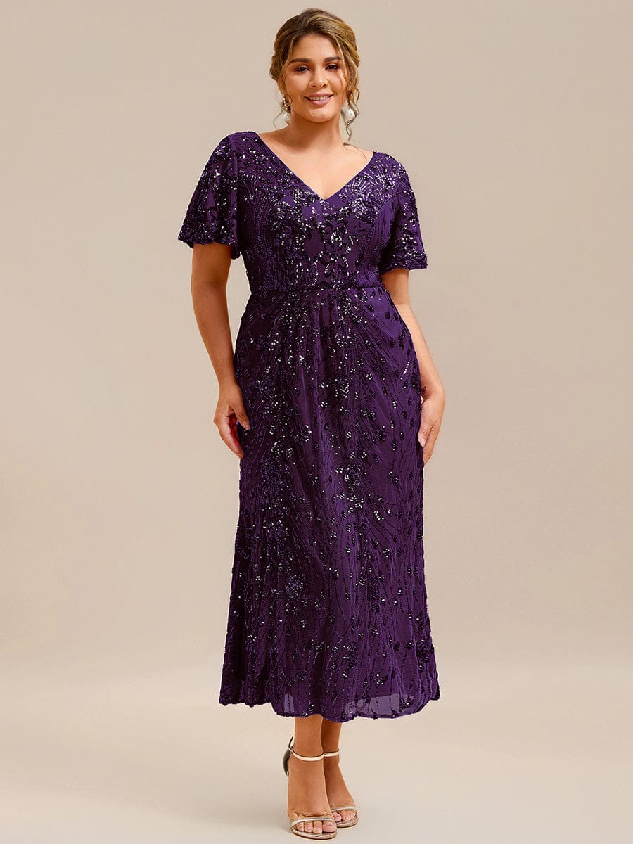 Embroidery Sequin Mother of the Bride Dress #color_Dark Purple