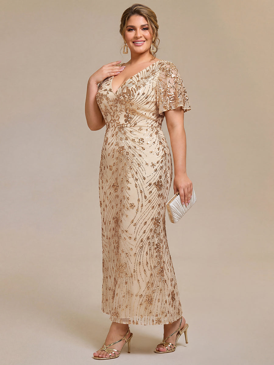 Embroidery Sequin Mother of the Bride Dress #color_Gold