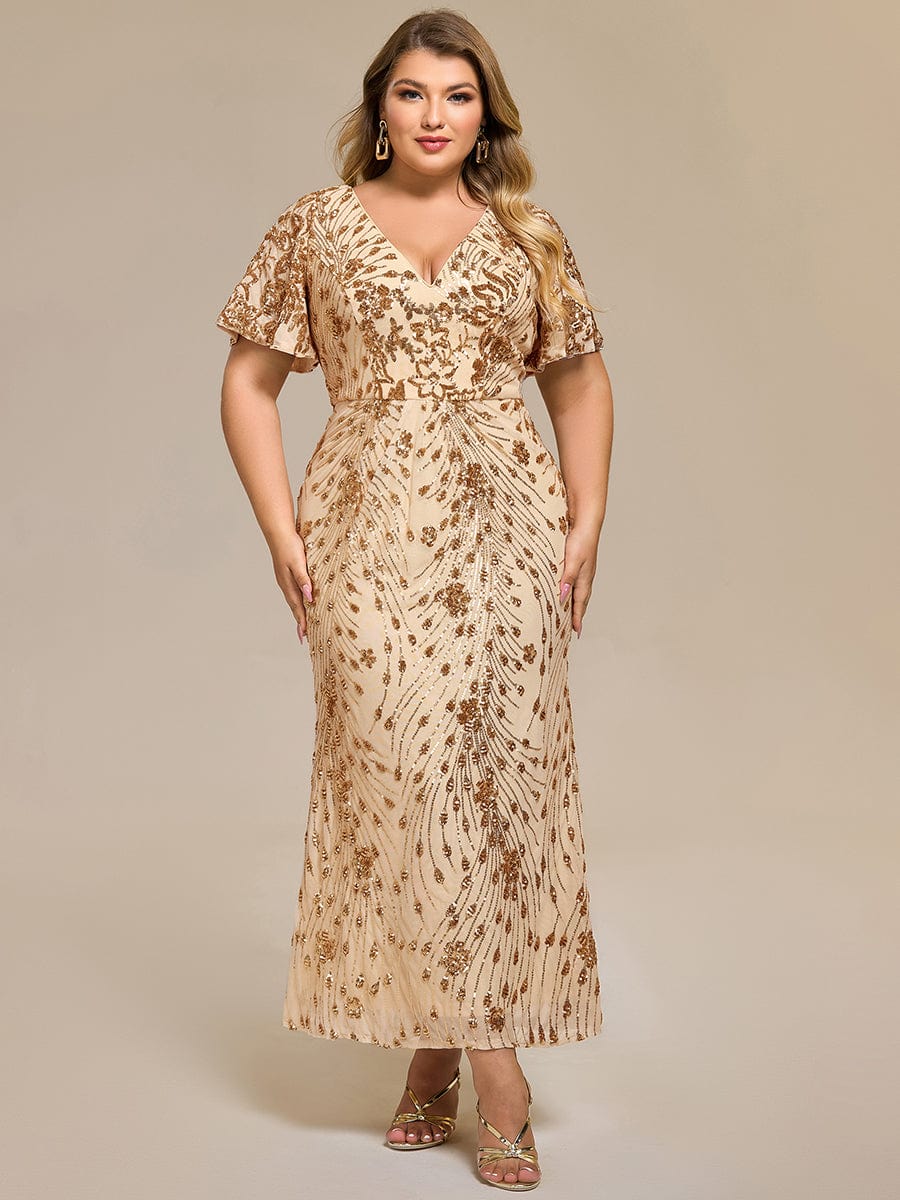 Embroidery Sequin Mother of the Bride Dress #color_Gold
