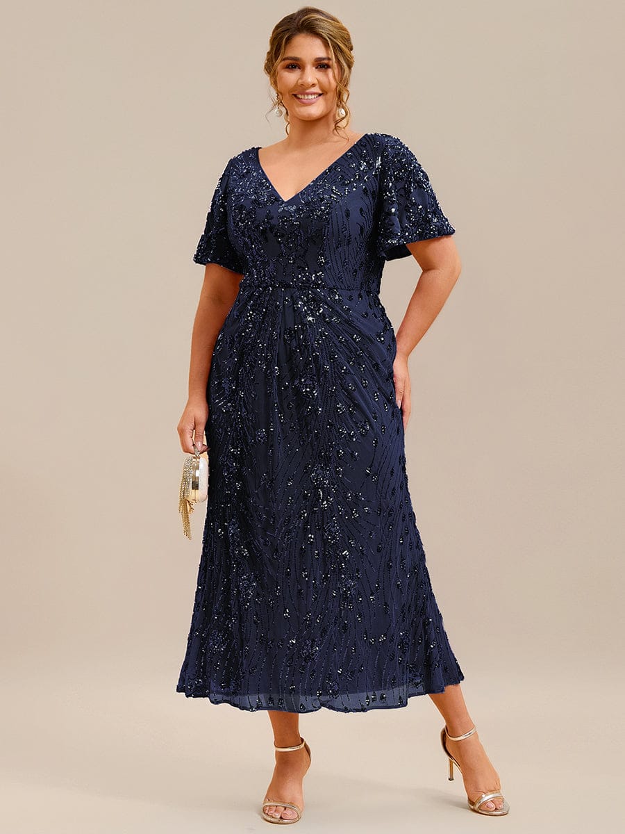 Plus Size Sequin Mermaid Formal Dress #color_Navy Blue