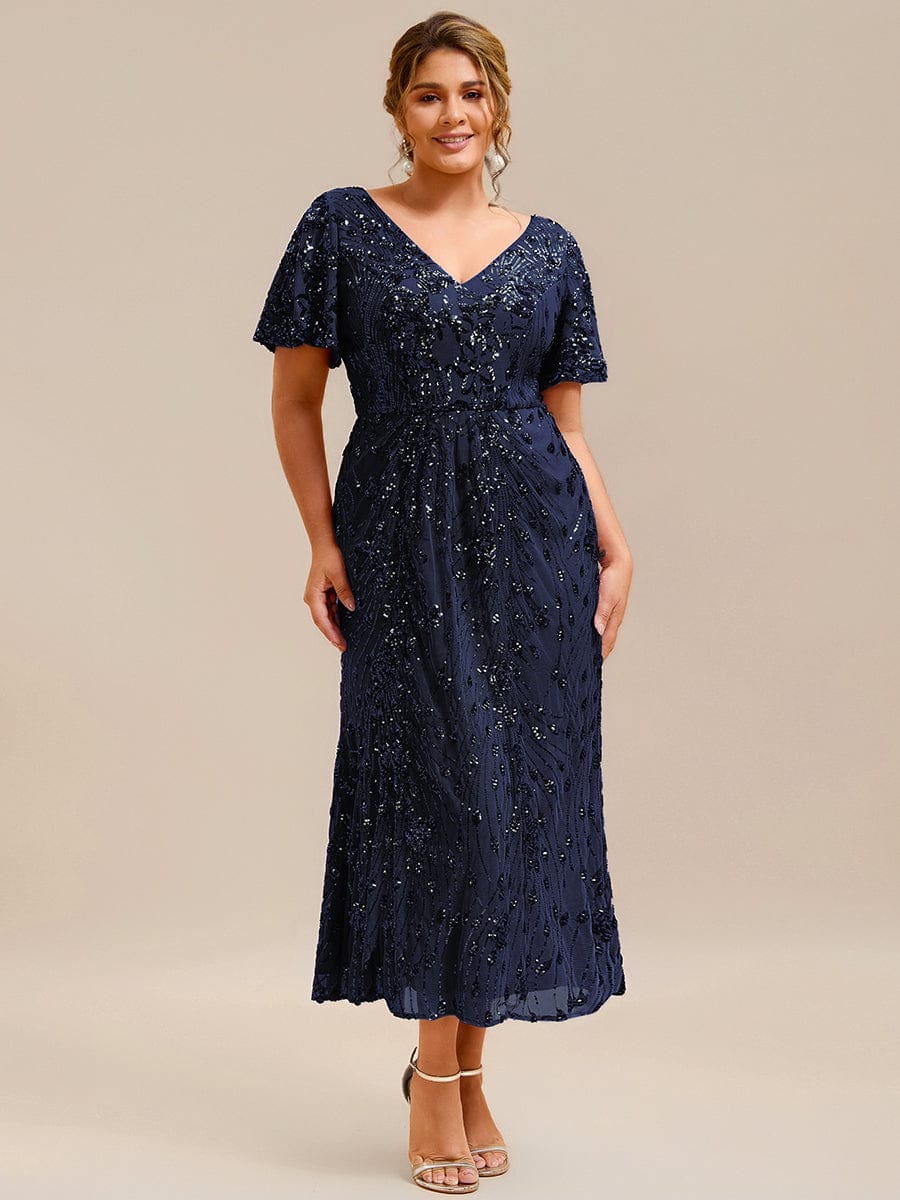 Plus Size Sequin Mermaid Formal Dress #color_Navy Blue