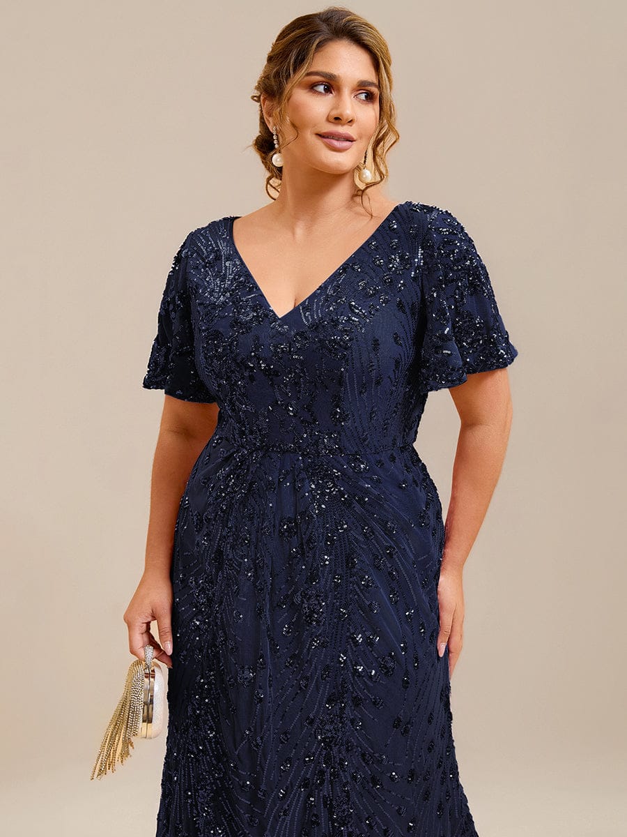 Embroidery Sequin Mother of the Bride Dress #color_Navy Blue