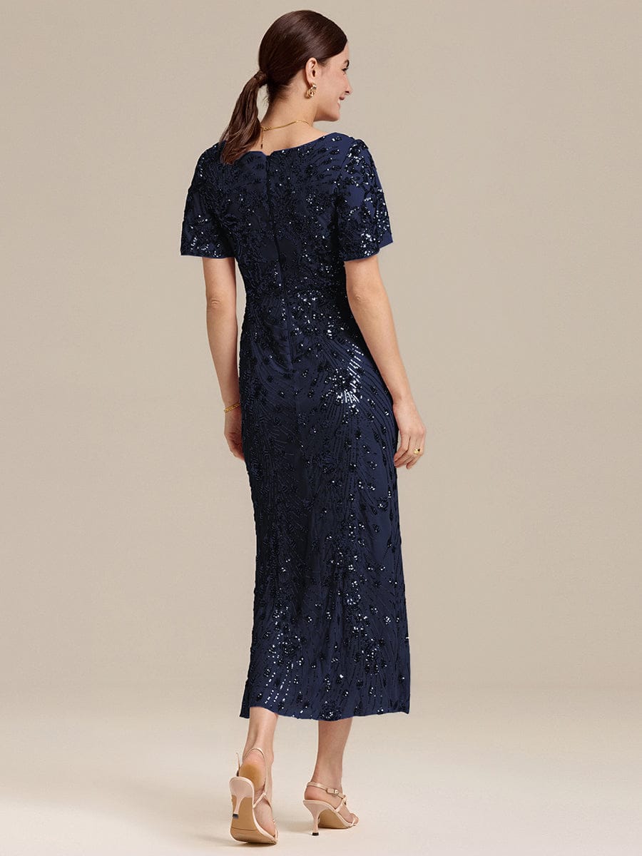 Embroidery Sequin Mother of the Bride Dress #color_Navy Blue