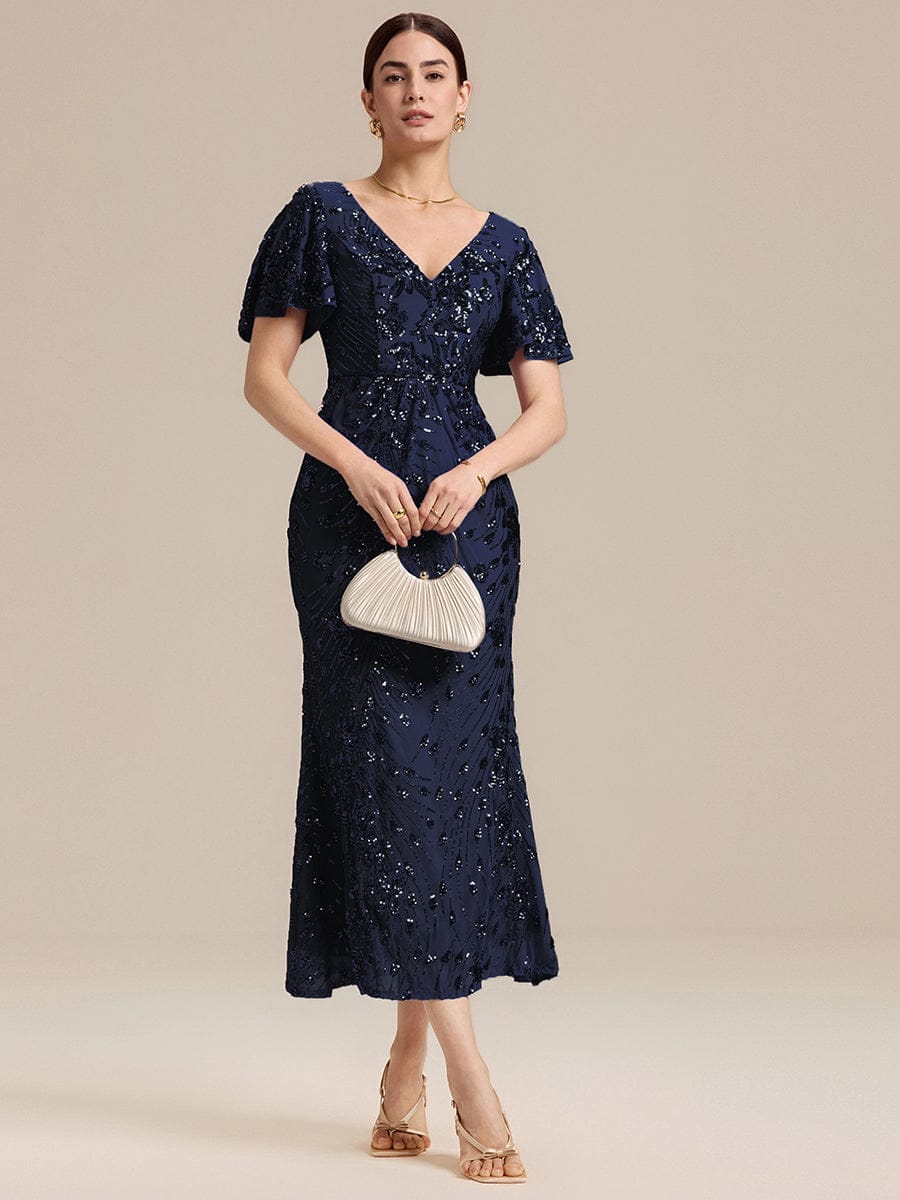 Embroidery Sequin Mother of the Bride Dress #color_Navy Blue