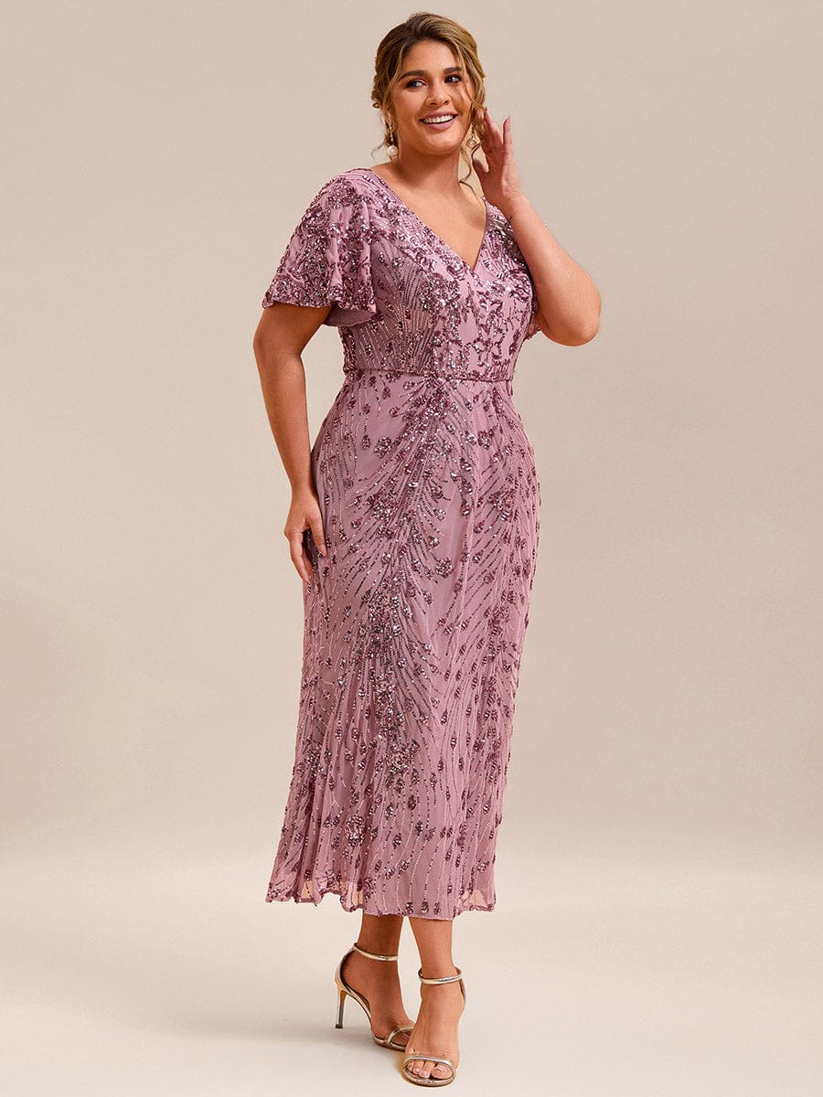 Embroidery Sequin Mother of the Bride Dress #color_Purple Orchid