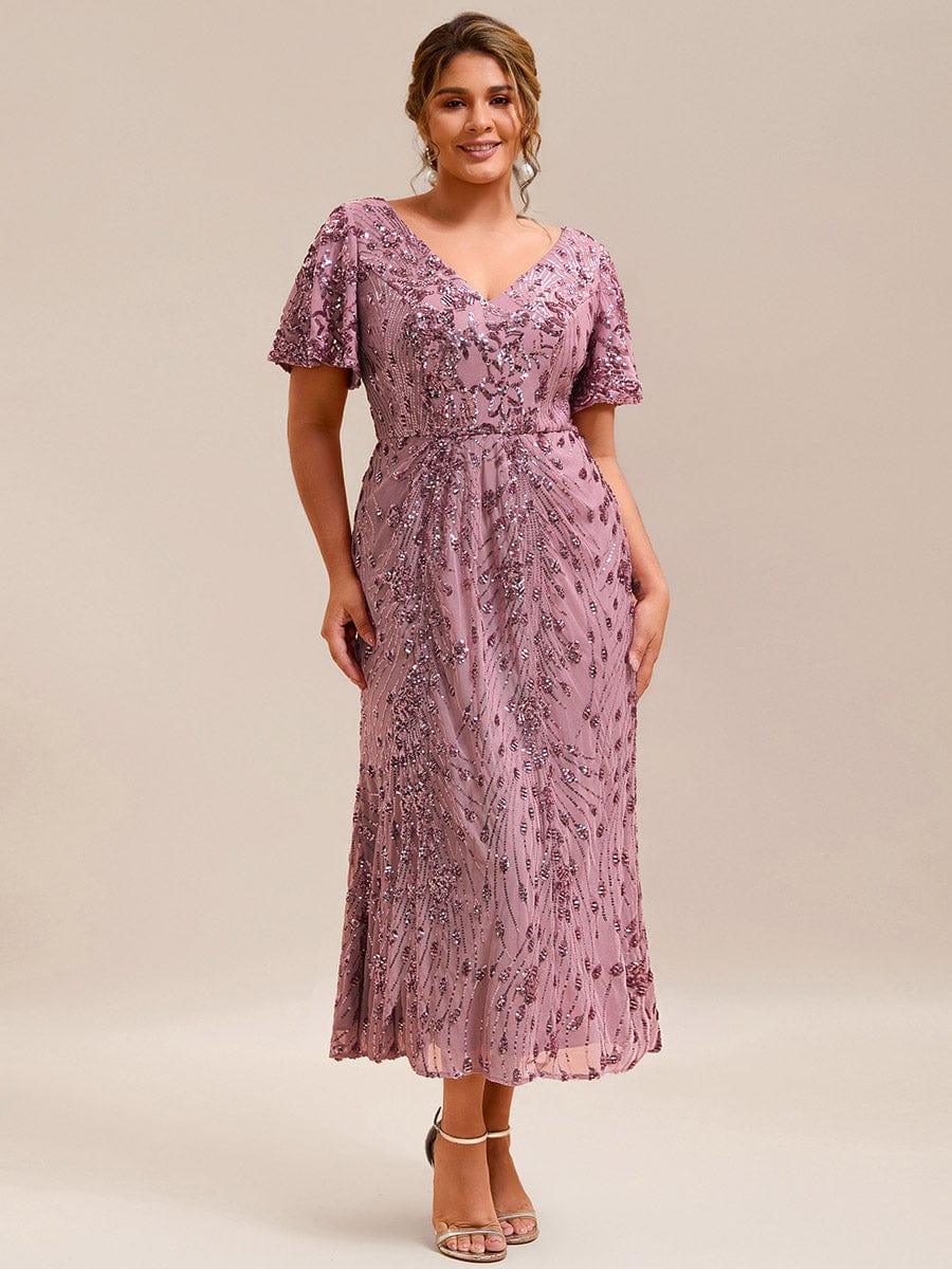 Embroidery Sequin Mother of the Bride Dress #color_Purple Orchid