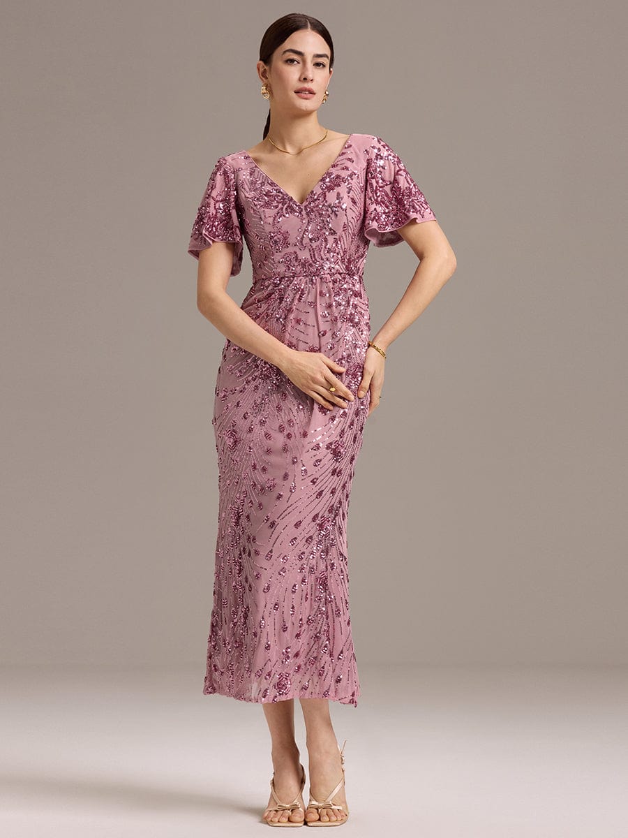 Embroidery Sequin Formal Wedding Guest Dress #color_Purple Orchid
