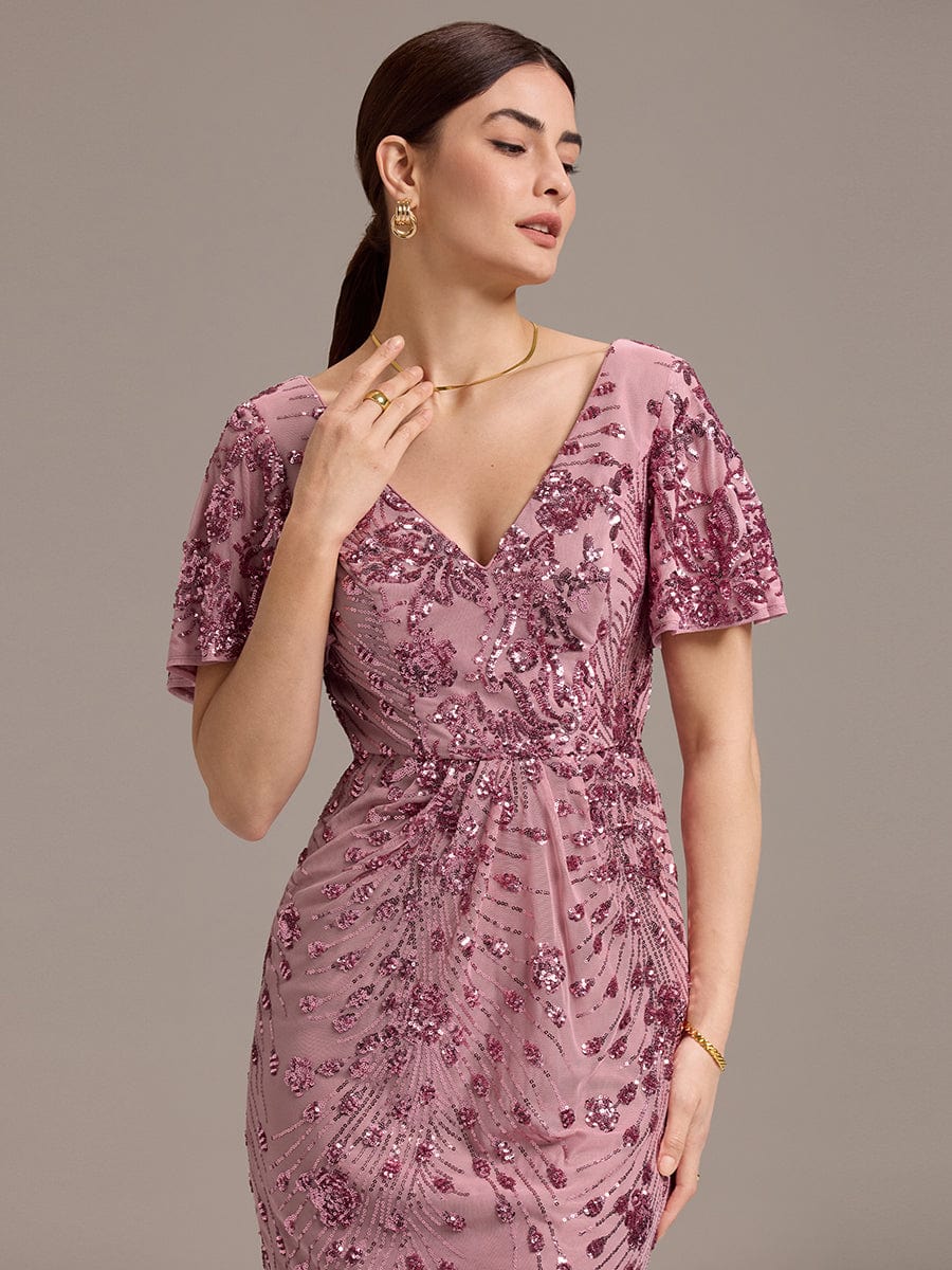 Embroidery Sequin Formal Wedding Guest Dress #color_Purple Orchid