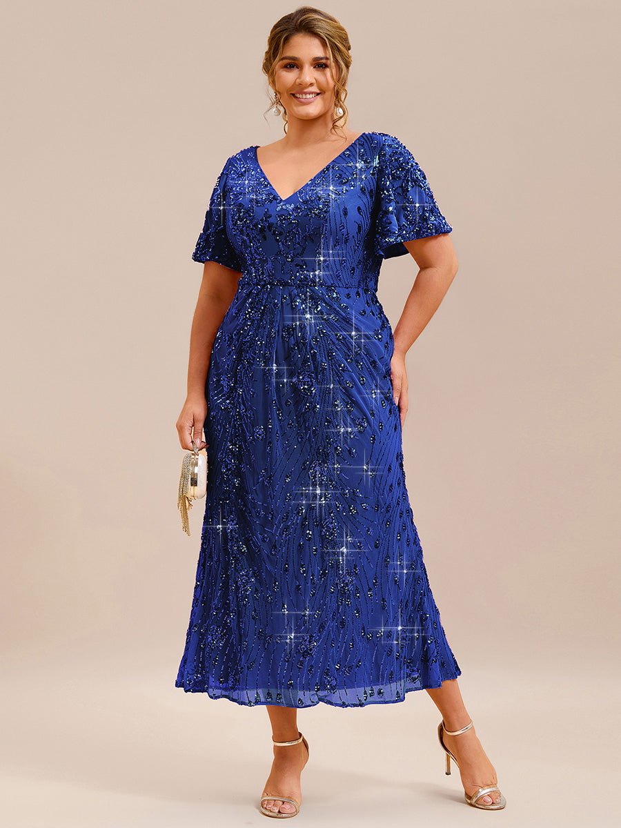 Embroidery Sequin Mother of the Bride Dress #color_Sapphire Blue