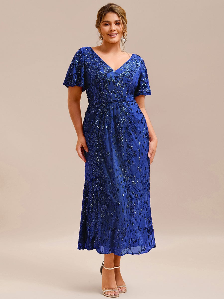 Embroidery Sequin Mother of the Bride Dress #color_Sapphire Blue