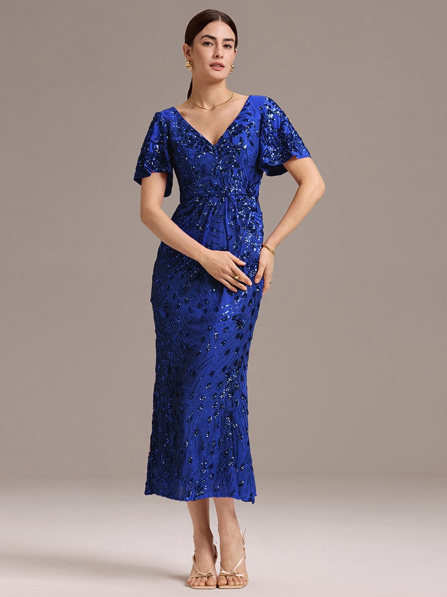 Embroidery Sequin Mother of the Bride Dress #color_Sapphire Blue