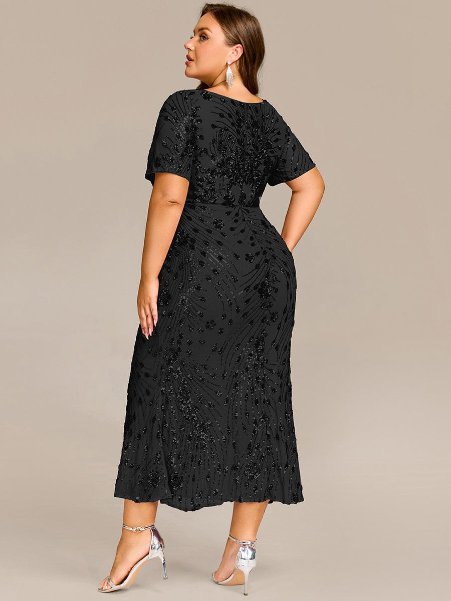 Plus Size Sequin Formal Wedding Guest Dress #color_Black
