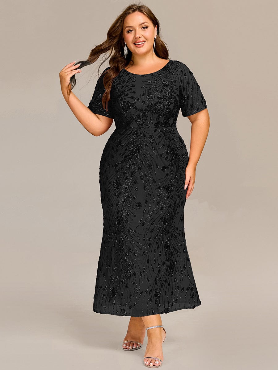 Plus Size Sequin Formal Wedding Guest Dress #color_Black