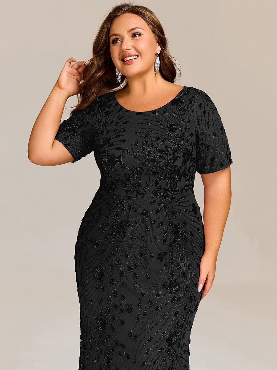 Plus Size Sequin Formal Wedding Guest Dress #color_Black