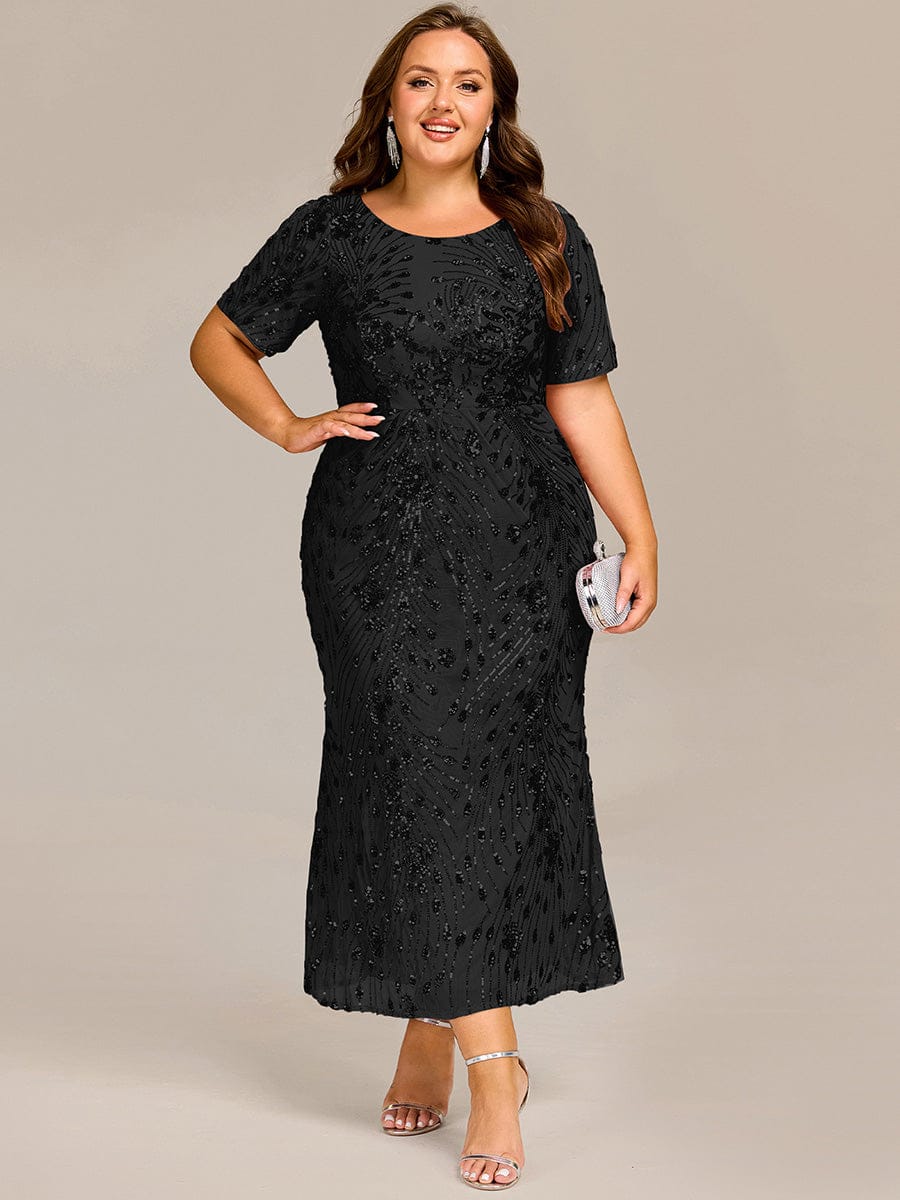 Sequin Mermaid Round Neck Dress #color_Black
