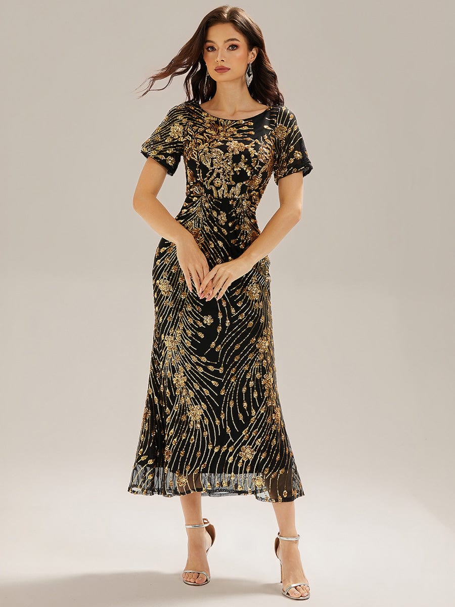 Plus Size Sequin Mermaid Mother of the Bride Dress #color_Black & Gold