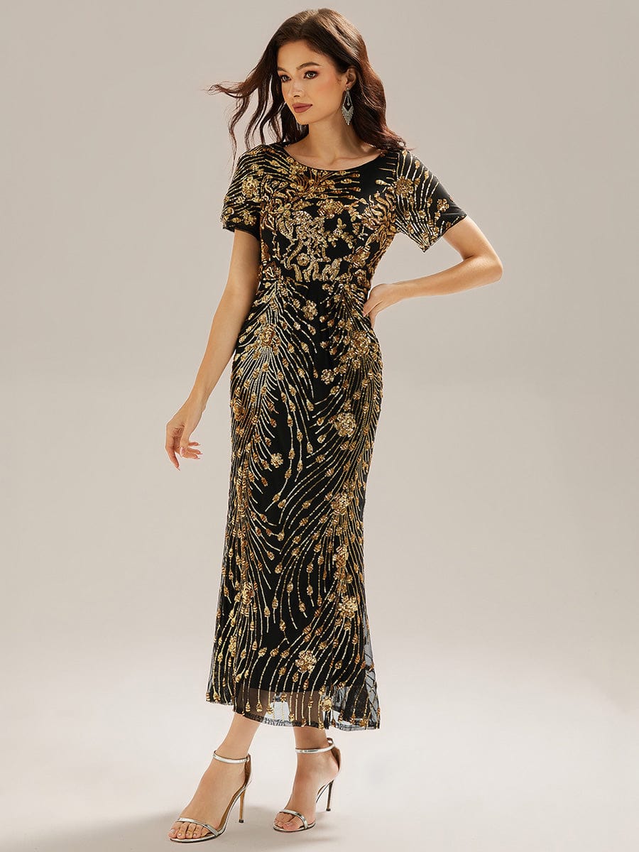 Plus Size Sequin Mermaid Mother of the Bride Dress #color_Black & Gold