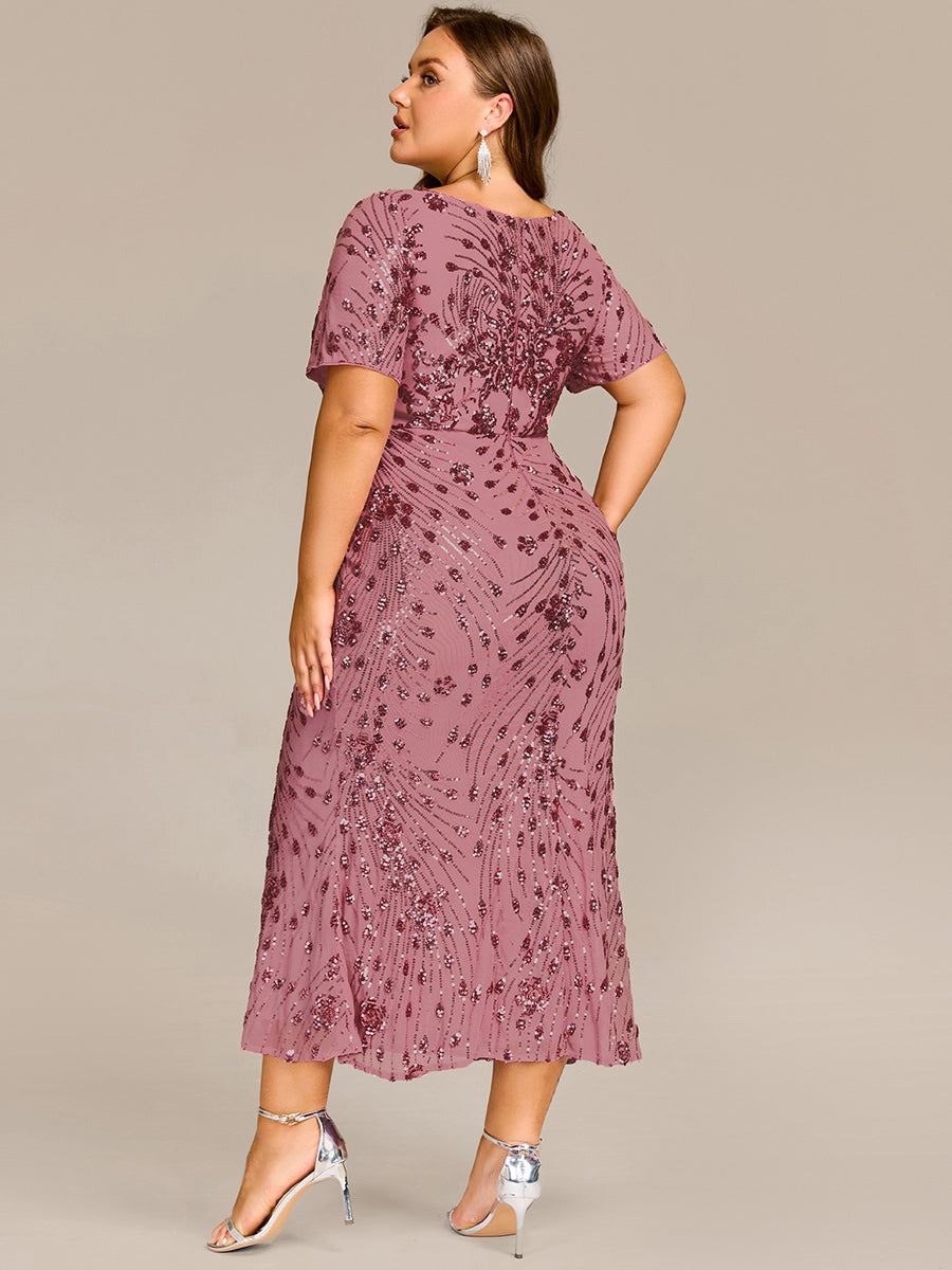 Sequin Mermaid Round Neck Dress #color_Purple Orchid