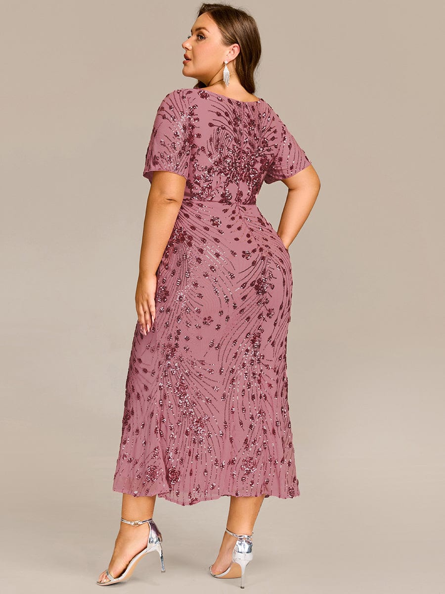 Plus Size Sequin Mermaid Mother of the Bride Dress #color_Purple Orchid