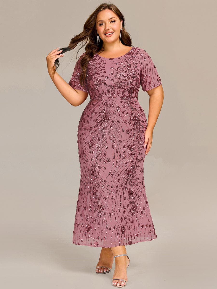Sequin Mermaid Round Neck Dress #color_Purple Orchid