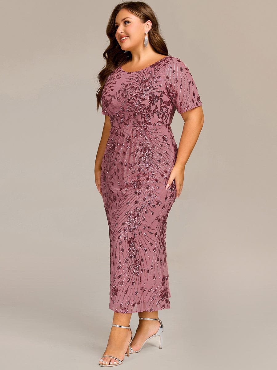 Sequin Mermaid Round Neck Dress #color_Purple Orchid