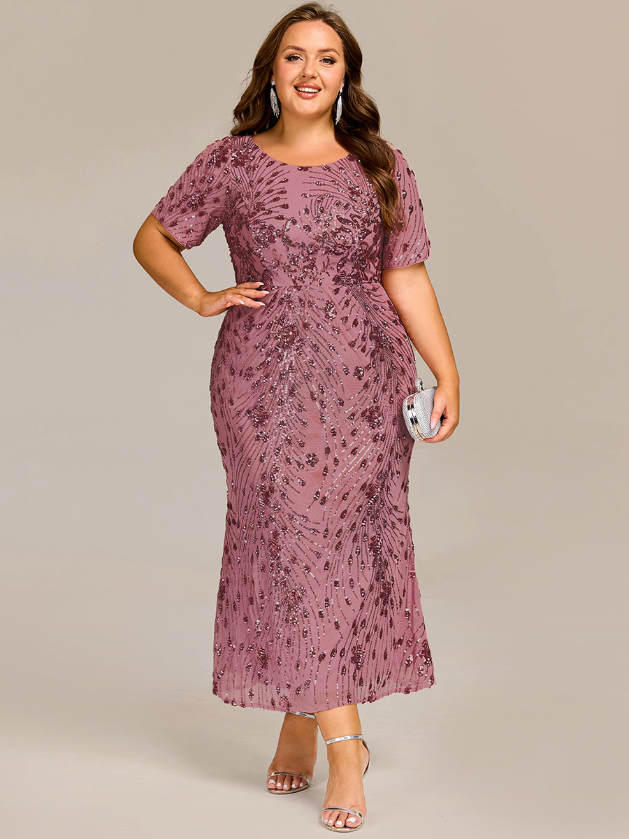 Sequin Mermaid Round Neck Dress #color_Purple Orchid