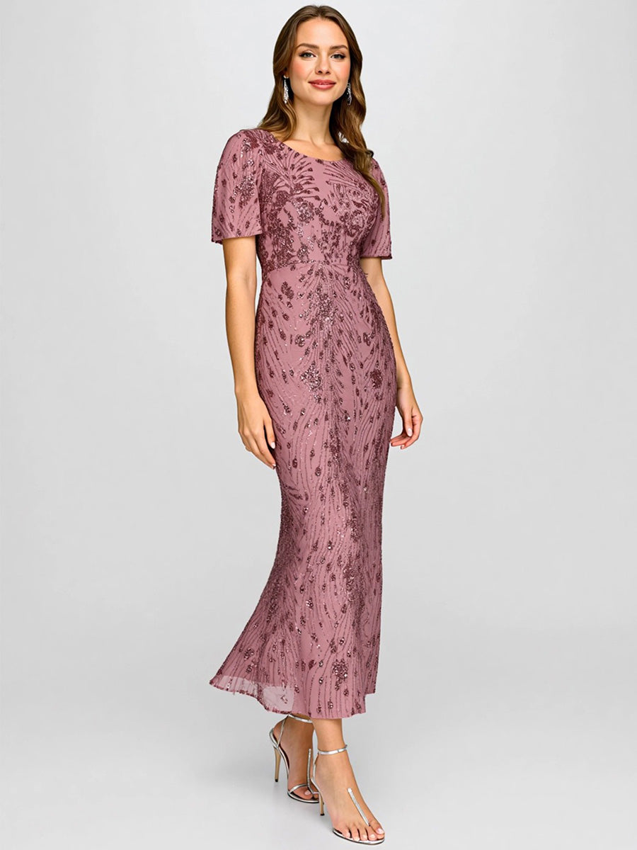 Sequin Mermaid Round Neck Dress #color_Purple Orchid