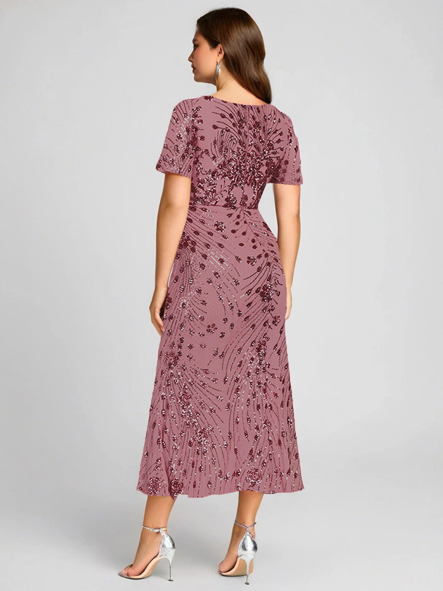 Sequin Mermaid Round Neck Dress #color_Purple Orchid