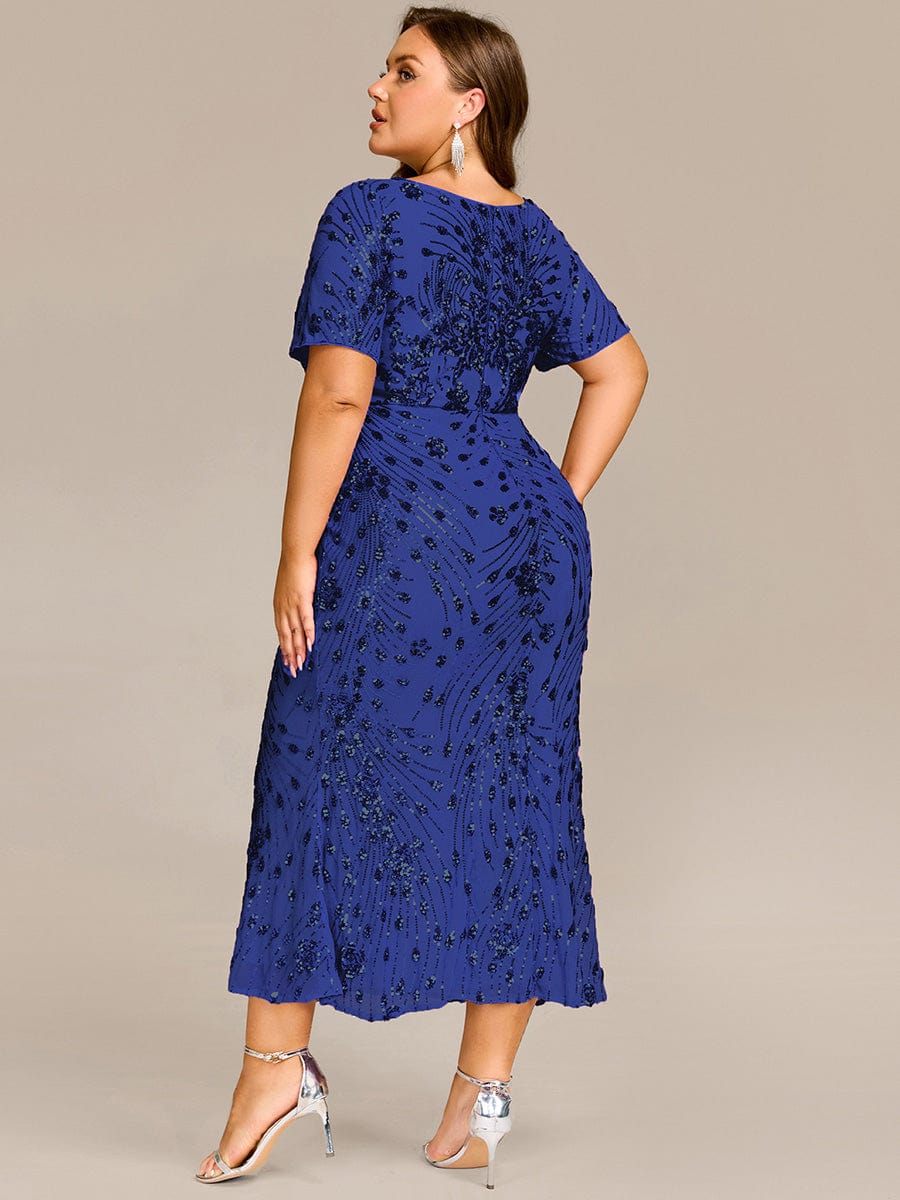 Sequin Mermaid Round Neck Dress #color_Sapphire Blue
