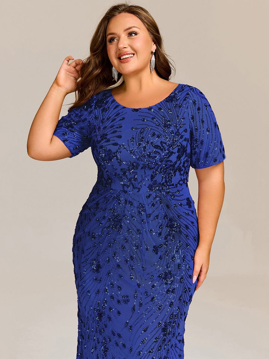Sequin Mermaid Round Neck Dress #color_Sapphire Blue