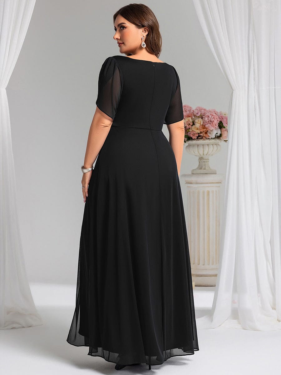 Plus Size Waist Decoration Chiffon A-Line Evening Dress #color_Black
