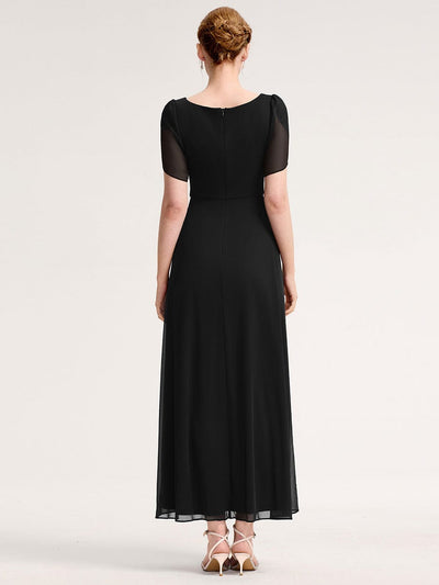 Chiffon A-Line Ruffle Sleeve Evening Dress #color_Black