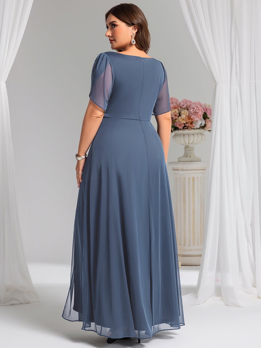 Plus Size Waist Decoration Chiffon A-Line Evening Dress #color_Dusty Blue