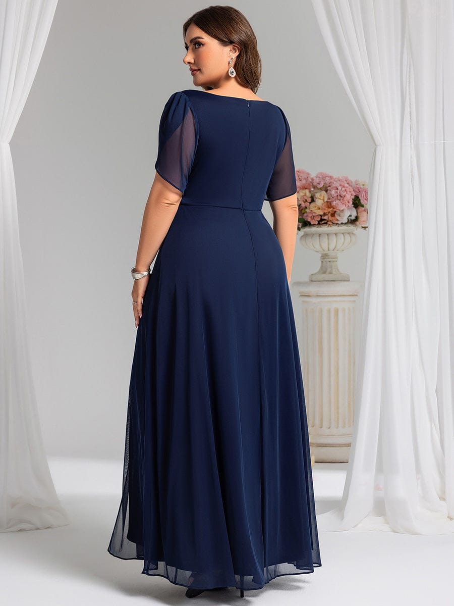 Plus Size Waist Decoration Chiffon A-Line Evening Dress #color_Navy Blue
